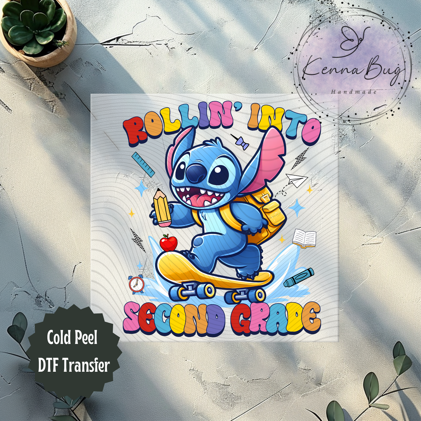 Rolling Into Second Grade, Stitch, Back to School, Skateboard, DTF Transfer, Ready to Press, Shirt Transfer, Heat Transfer, Direct to film Transfer