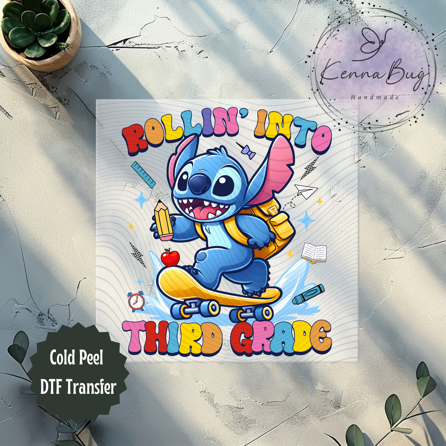 Rolling Into Third Grade, Stitch, Back to School, Skateboard, DTF Transfer, Ready to Press, Shirt Transfer, Heat Transfer, Direct to film Transfer