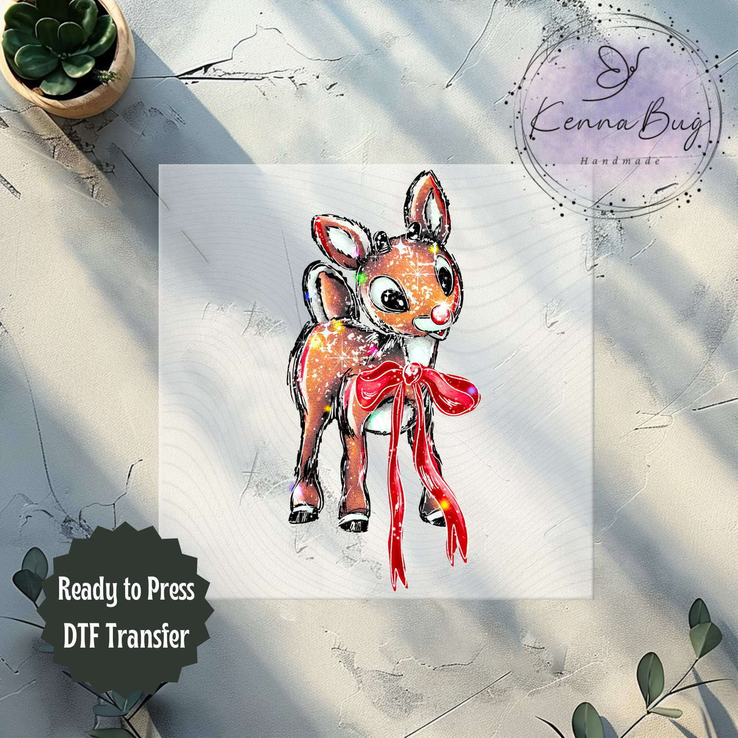 Christmas Reindeer with Bow, DTF Transfer, Ready to Press, Shirt Transfer, Heat Transfer, Direct to film Transfer