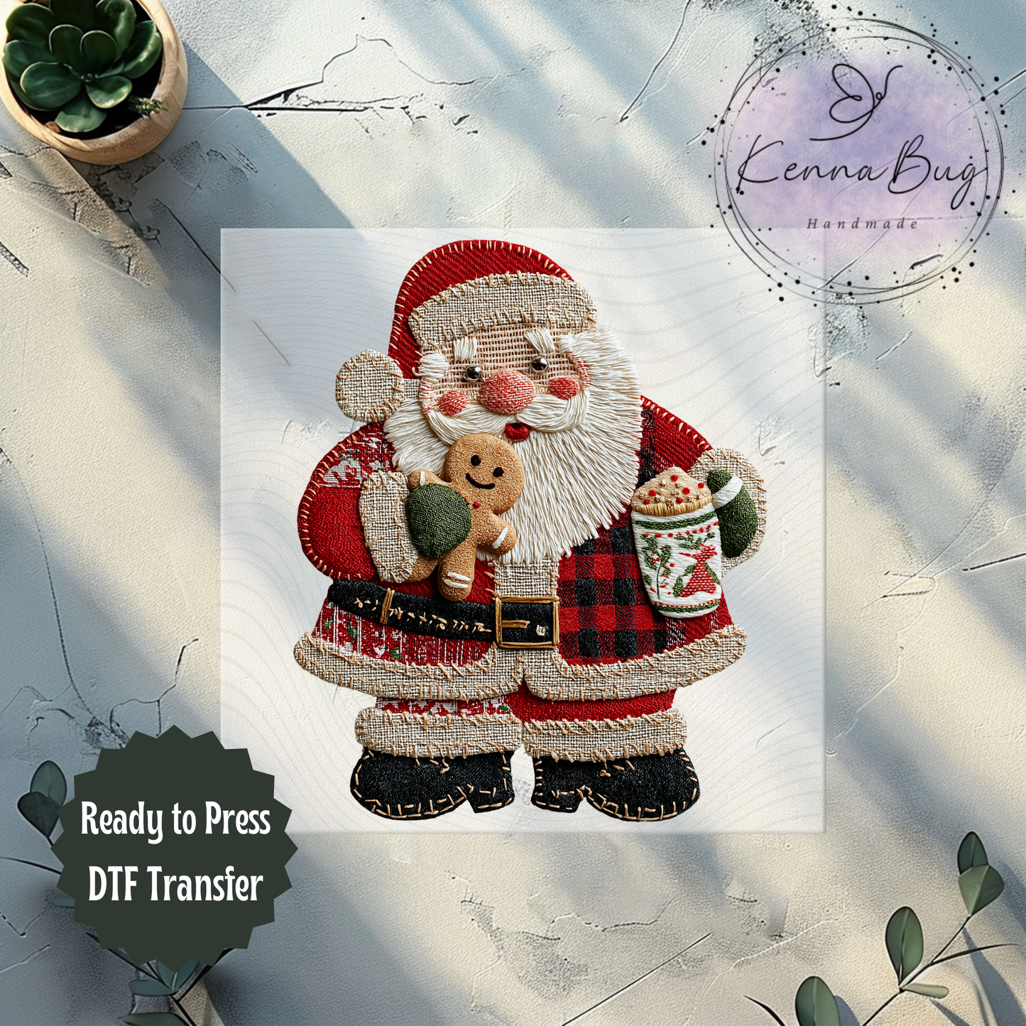 Faux Patchwork, Christmas Santa Claus, DTF Transfer, Ready to Press, Shirt Transfer, Heat Transfer, Direct to film Transfer