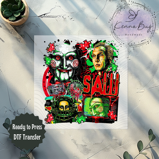 Saw, Horror Movie, DTF Transfer, Ready to Press, Shirt Transfer, Heat Transfer, Direct to film Transfer