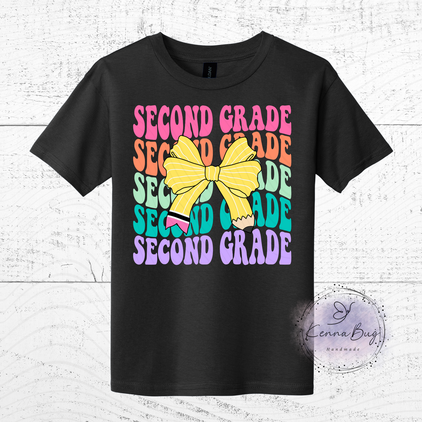 Second Grade, Back to School, Pencil Bow, Custom T-Shirt, Pick your Color, Graphic Tee, Youth Gildan Soft Style, Kids