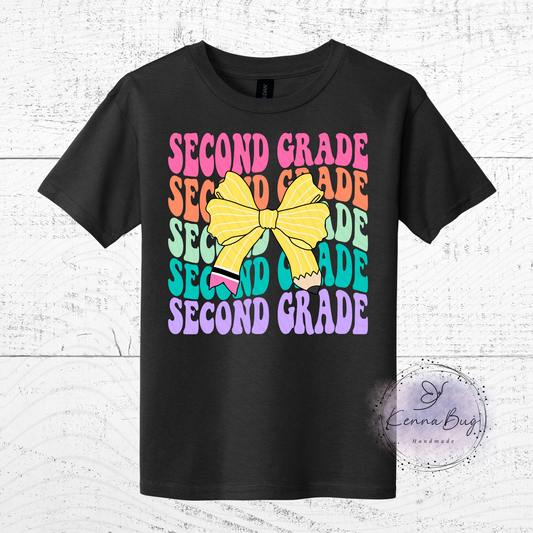 Second Grade, Back to School, Pencil Bow, Custom T-Shirt, Pick your Color, Graphic Tee, Youth Gildan Soft Style, Kids