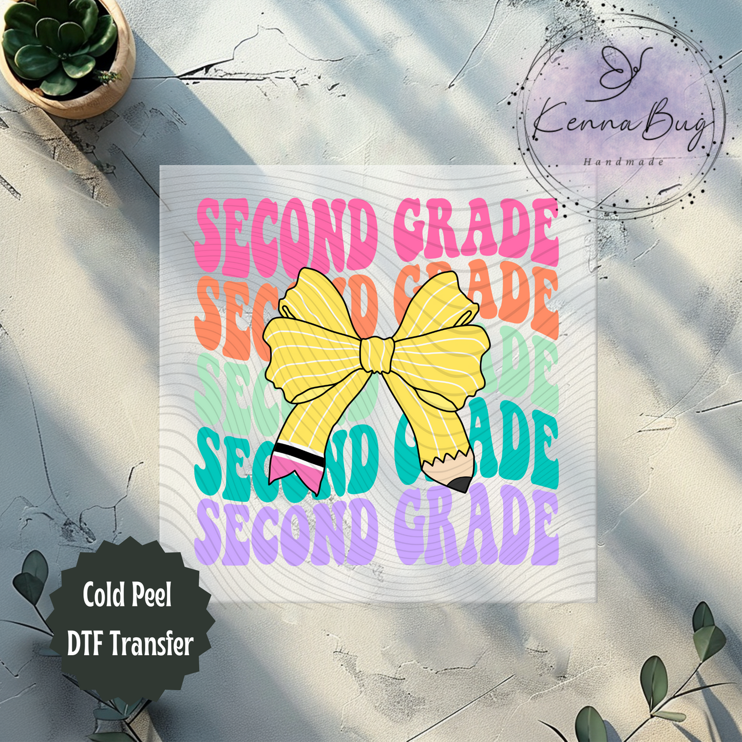 Second Grade, Pencil Bow, Back to School, DTF Transfer, Ready to Press, Shirt Transfer, Heat Transfer, Direct to film Transfer