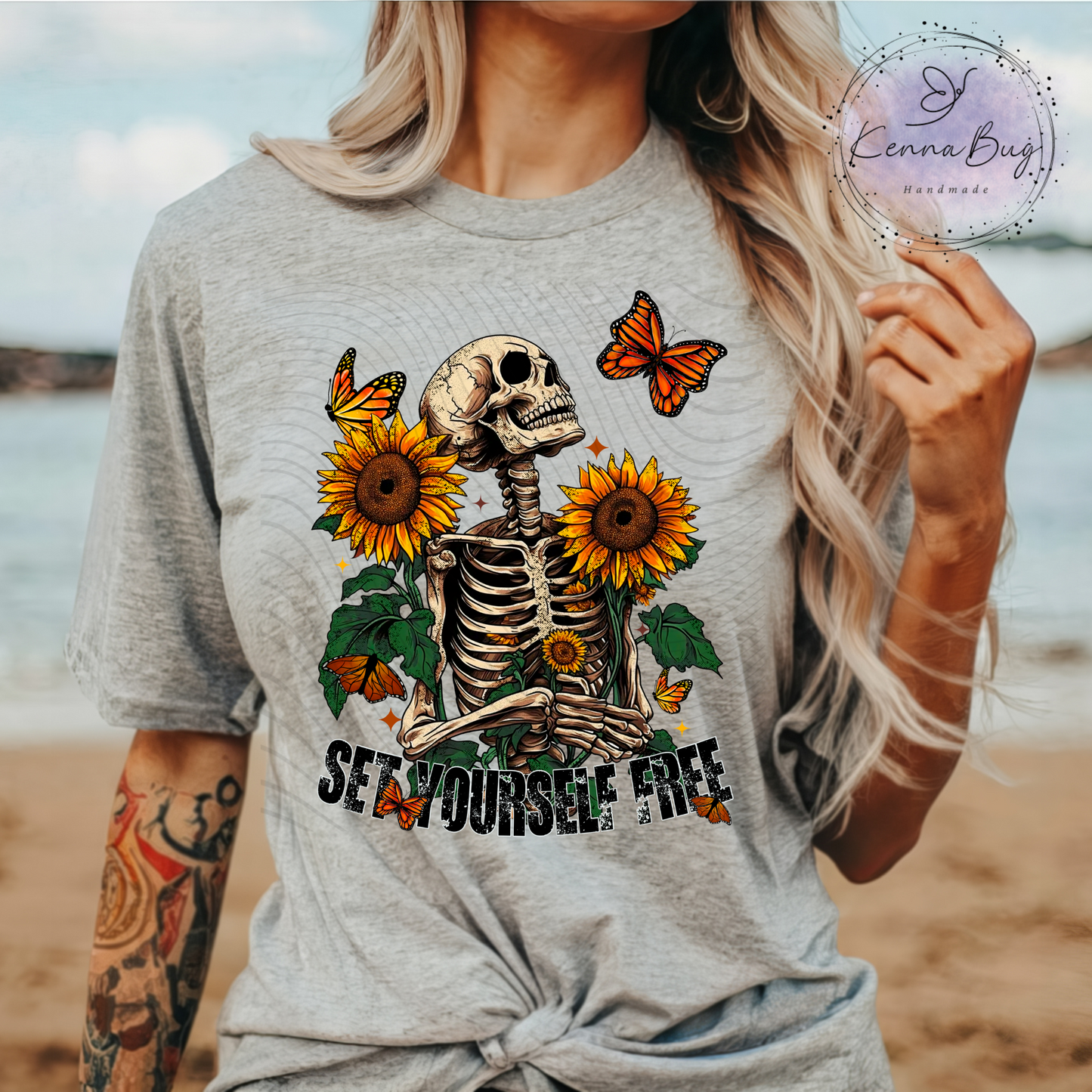 Set Yourself Free, Skeleton, Sunflowers, Butterflies, DTF Transfer, Ready to Press, Shirt Transfer, Heat Transfer, Direct to film Transfer