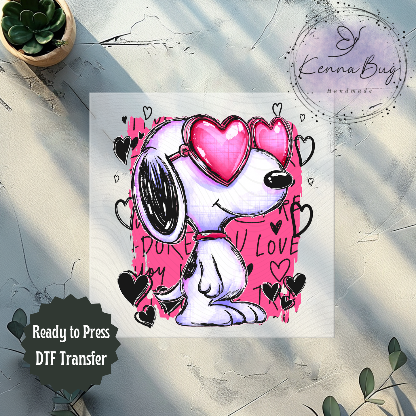 Valentines Snoopy, Dog, Black Hearts, DTF Transfer, Ready to Press, Shirt Transfer, Heat Transfer, Direct to film Transfer