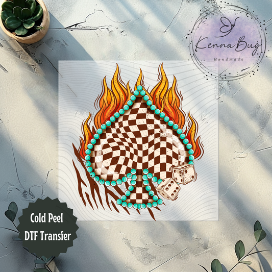 Checkered Spade, Flames, Western, DTF Transfer, Ready to Press, Shirt Transfer, Heat Transfer, Direct to film Transfer