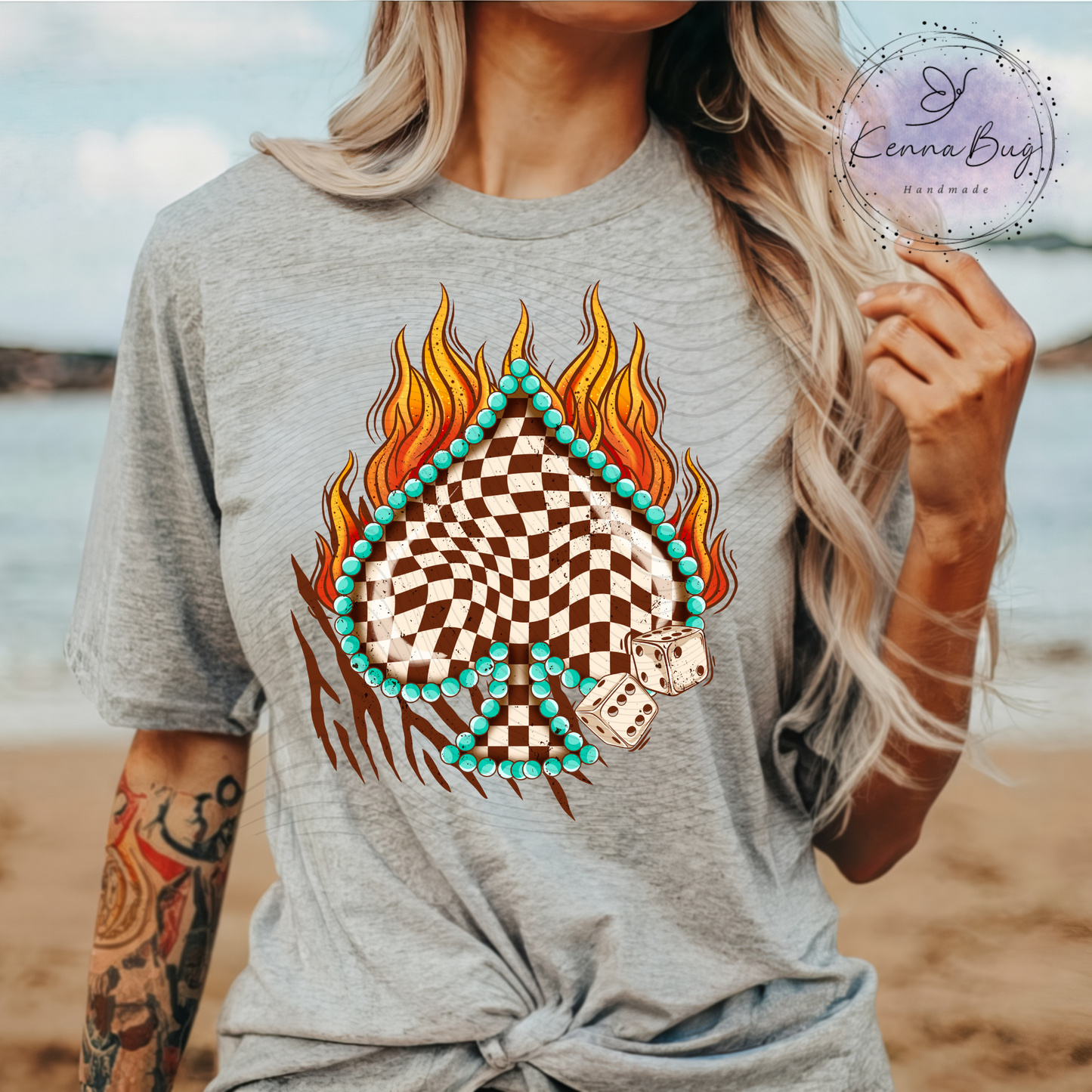 Checkered Spade, Flames, Western, DTF Transfer, Ready to Press, Shirt Transfer, Heat Transfer, Direct to film Transfer