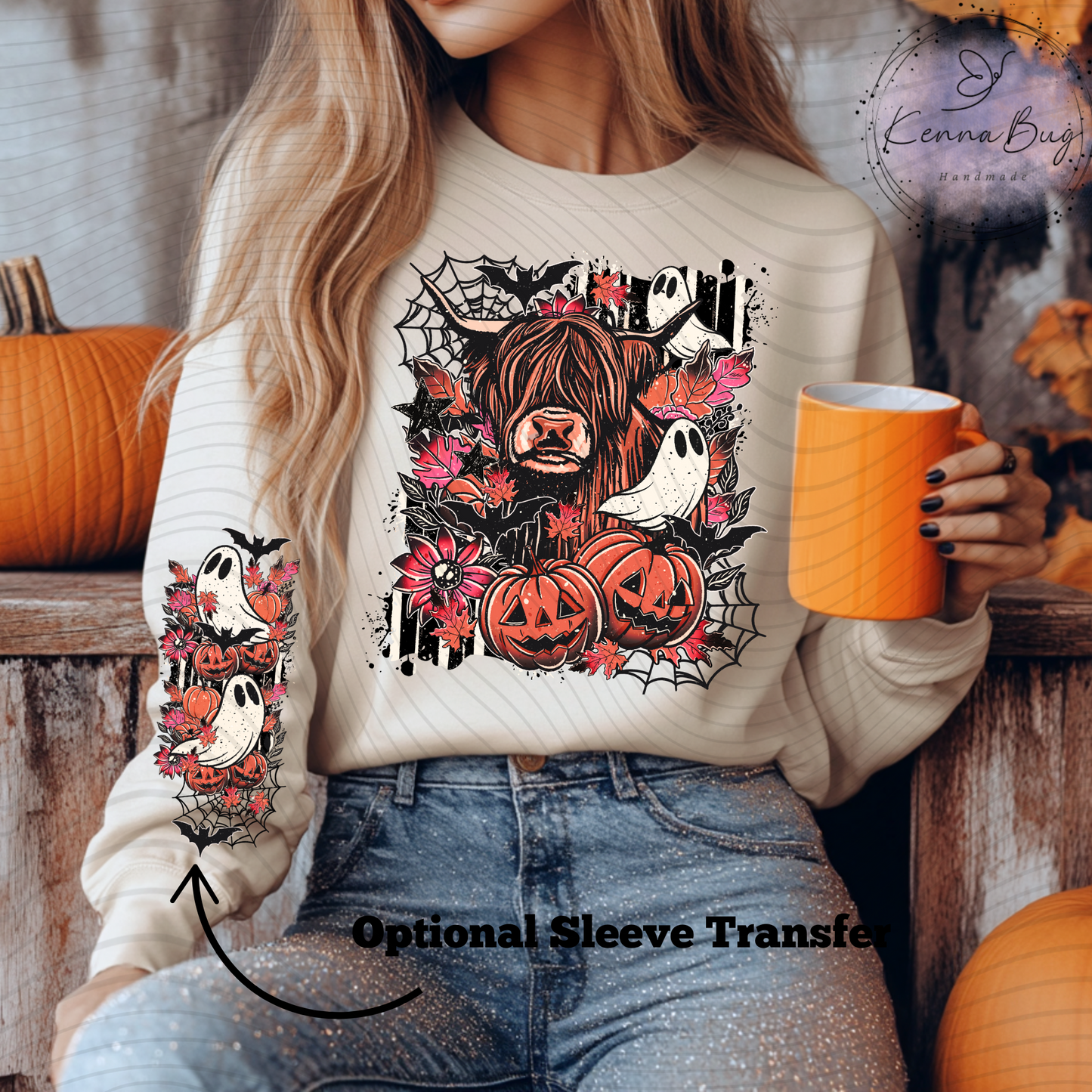 Spooky Highland Cow, Ghost, Halloween, Pumpkins, DTF Transfer, Ready to Press, Shirt Transfer, Heat Transfer, Direct to film Transfer