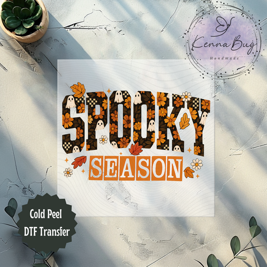 Spooky Season, Halloween, Fall, Ghost, Fall Leaves, DTF Transfer, Ready to Press, Shirt Transfer, Heat Transfer, Direct to film Transfer