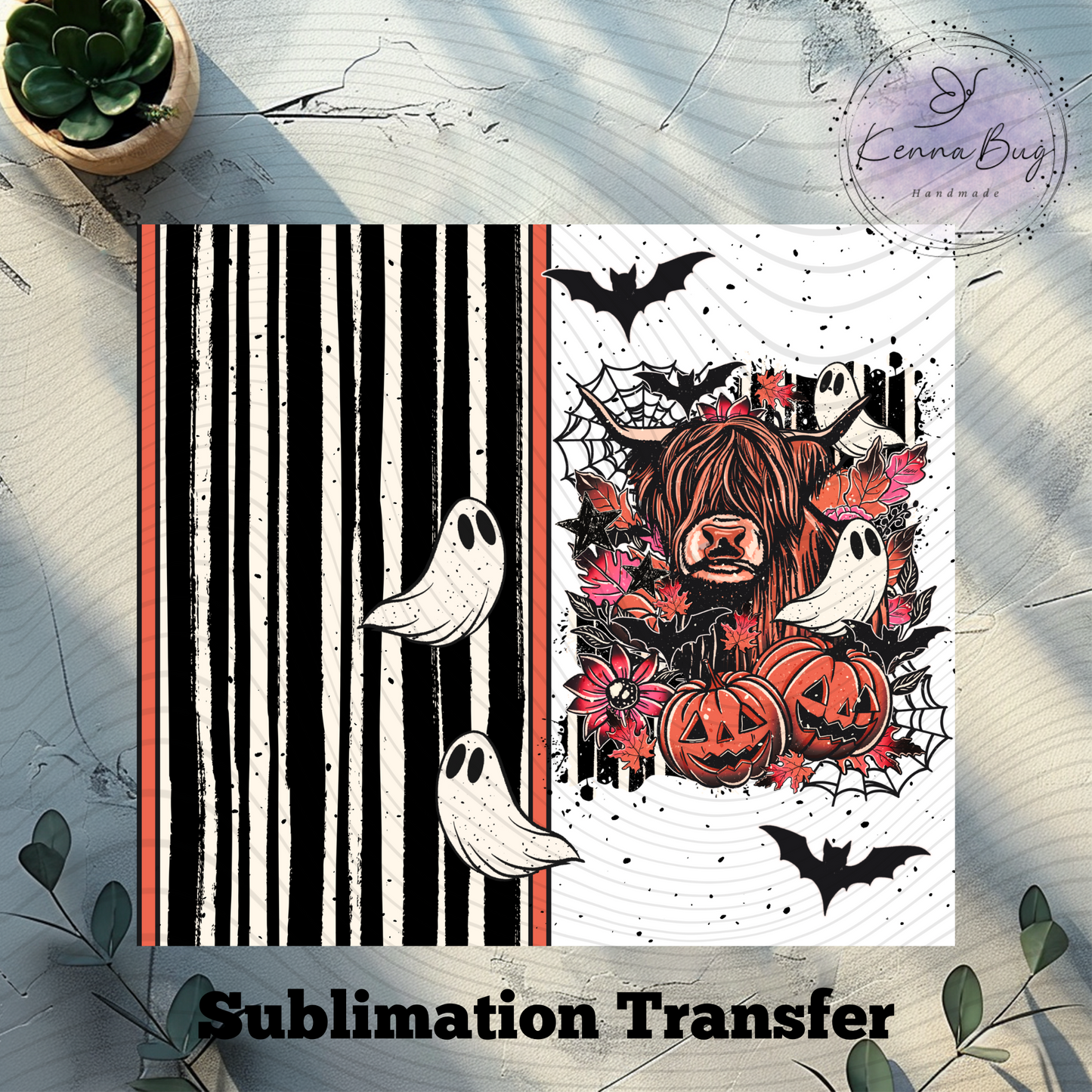 Spooky Highland Cow, Halloween, Sublimation Tumbler Transfer, 20 oz Tumbler Wrap, Ready to press, Heat Transfer, Sublimation Cup Wrap