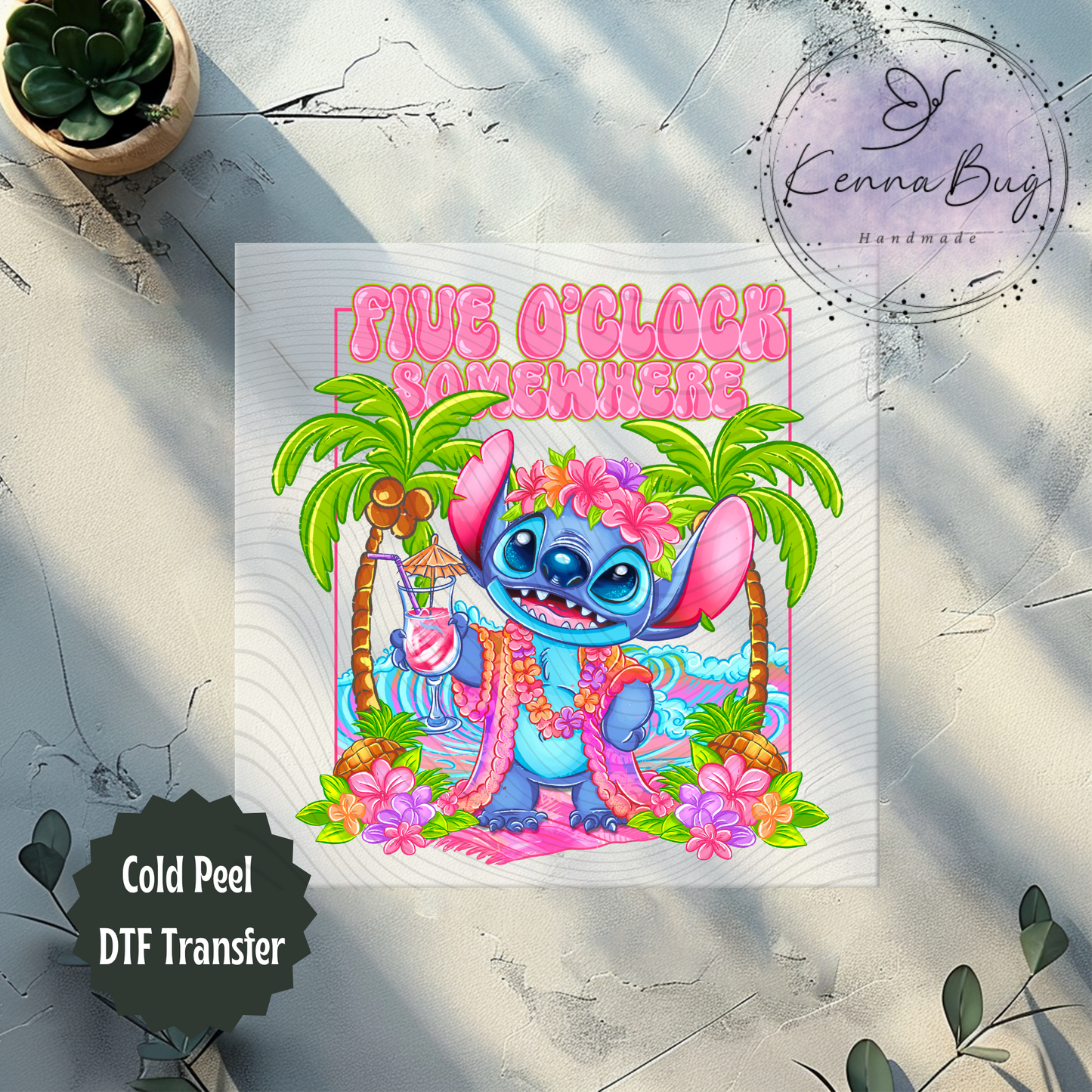 Its Five O'clock Somewhere, Stitch, Cocktail, Summer,  DTF Transfer, Ready to Press, Shirt Transfer, Heat Transfer, Direct to film Transfer