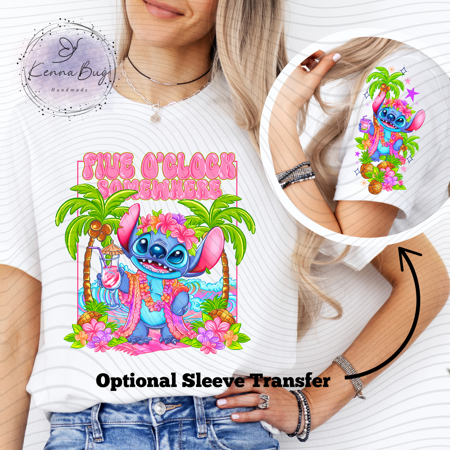 Its Five O'clock Somewhere, Stitch, Cocktail, Summer,  DTF Transfer, Ready to Press, Shirt Transfer, Heat Transfer, Direct to film Transfer