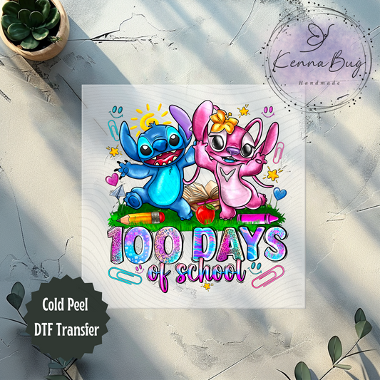 100 Days of School, Stich, Angel, DTF Transfer, Ready to Press, Shirt Transfer, Heat Transfer, Direct to film Transfer