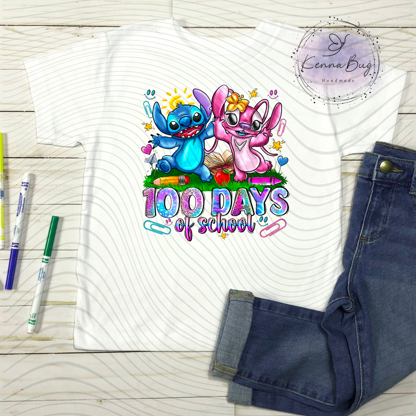 100 Days of School, Stich, Angel, DTF Transfer, Ready to Press, Shirt Transfer, Heat Transfer, Direct to film Transfer