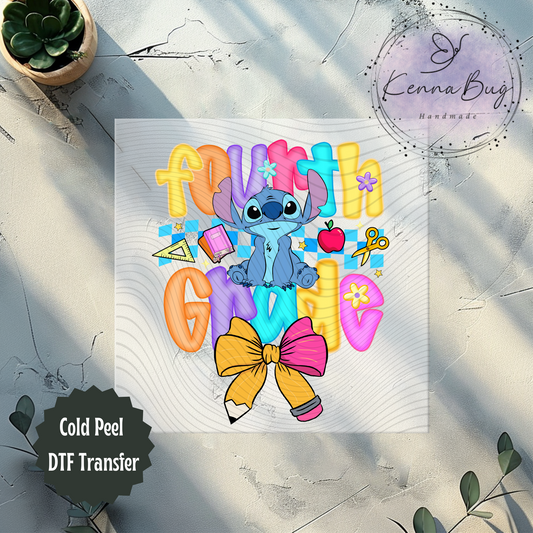 Fourth Grade, Stitch, Back to School, DTF Transfer, Ready to Press, Shirt Transfer, Heat Transfer, Direct to film Transfer