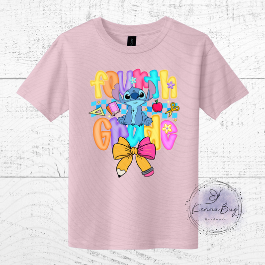Fourth Grade, Back to School, Stitch, Custom T-Shirt, Pick your Color, Graphic Tee, Youth Gildan Soft Style, Kids