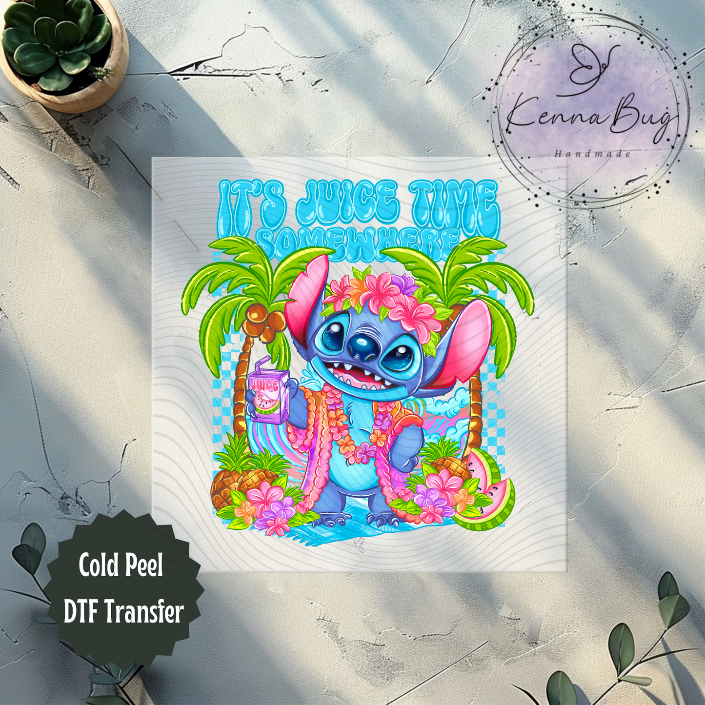 Its Juice Time, Stitch, Blue, Summer, DTF Transfer, Ready to Press, Shirt Transfer, Heat Transfer, Direct to film Transfer