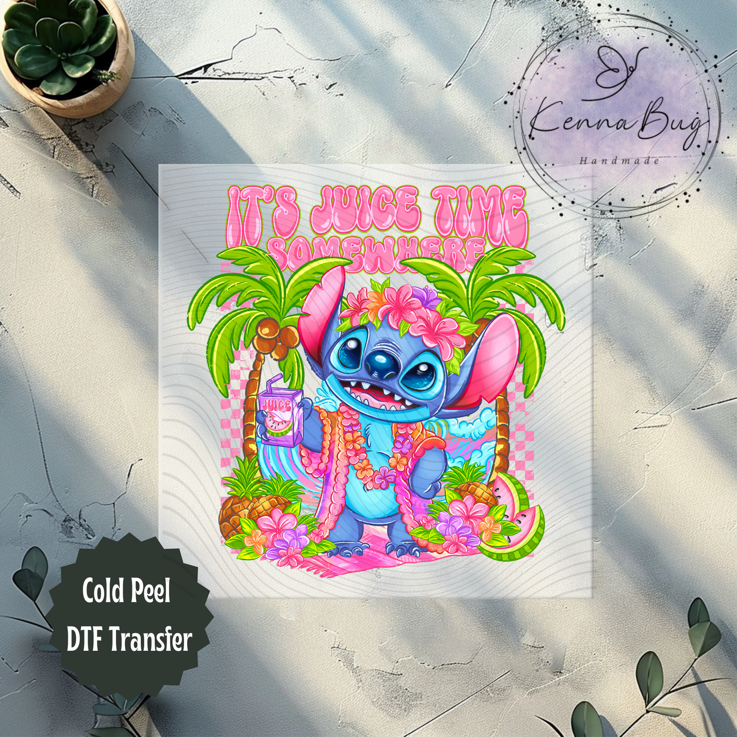 Its Juice Time, Stitch, Pink, Summer, DTF Transfer, Ready to Press, Shirt Transfer, Heat Transfer, Direct to film Transfer