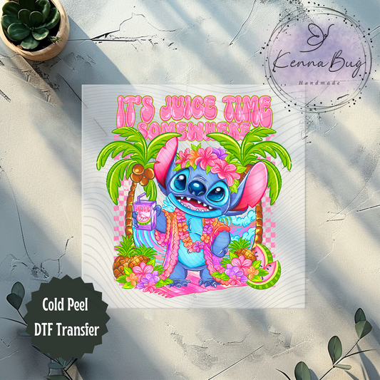 Its Juice Time, Stitch, Pink, Summer, DTF Transfer, Ready to Press, Shirt Transfer, Heat Transfer, Direct to film Transfer