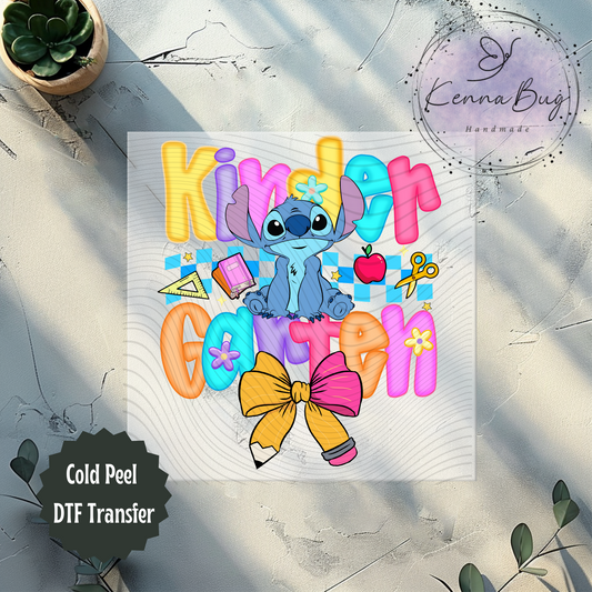 Kindergarten, Stitch, Back to School, DTF Transfer, Ready to Press, Shirt Transfer, Heat Transfer, Direct to film Transfer