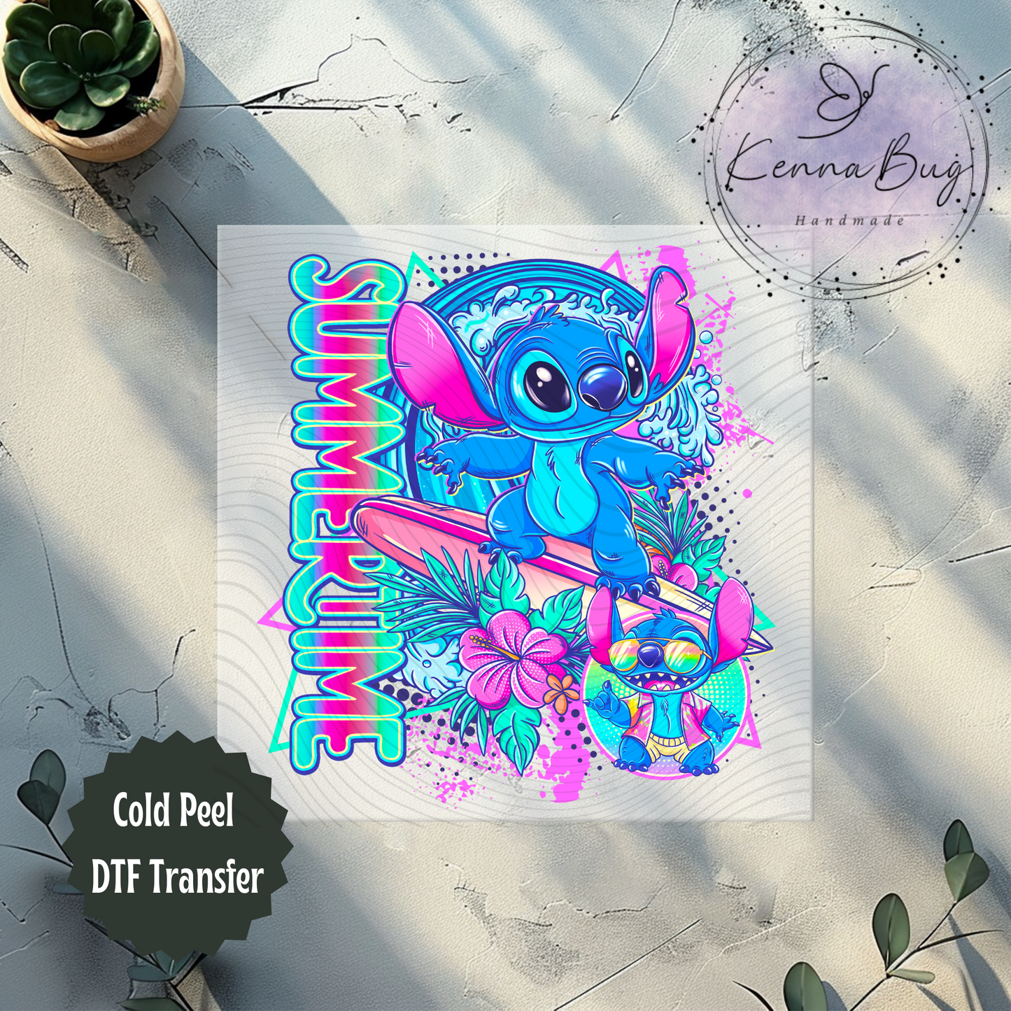 Summertime, Stitch, Surfing, Summer, DTF Transfer, Ready to Press, Shirt Transfer, Heat Transfer, Direct to film Transfer