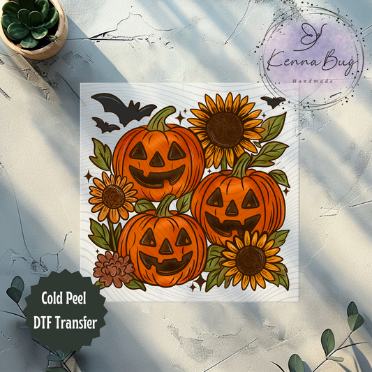 Pumpkins, Sunflowers, Bats, Halloween, Fall, DTF Transfer, Ready to Press, Shirt Transfer, Heat Transfer, Direct to film Transfer