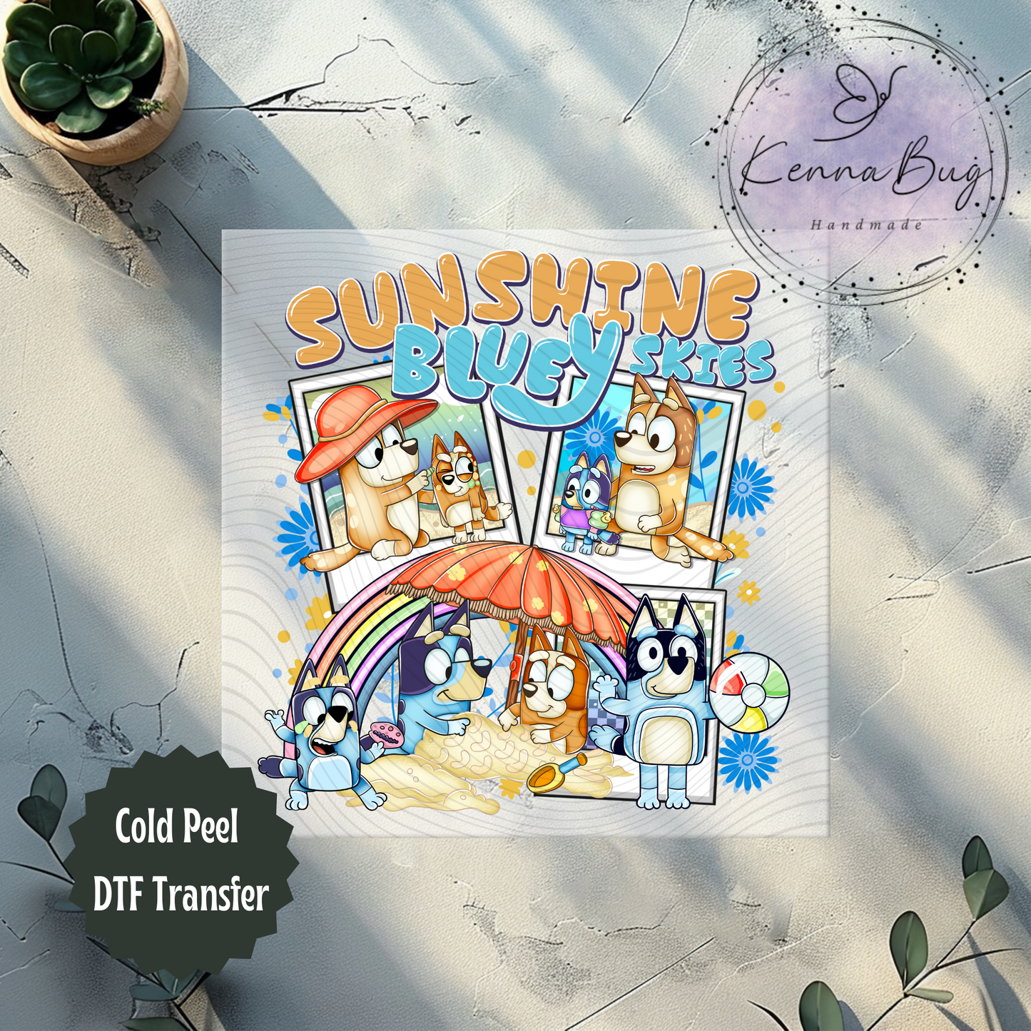 Sunshine and Blue Dog Skies, Cartoon, DTF Transfer, Ready to Press, Shirt Transfer, Heat Transfer, Direct to film Transfer