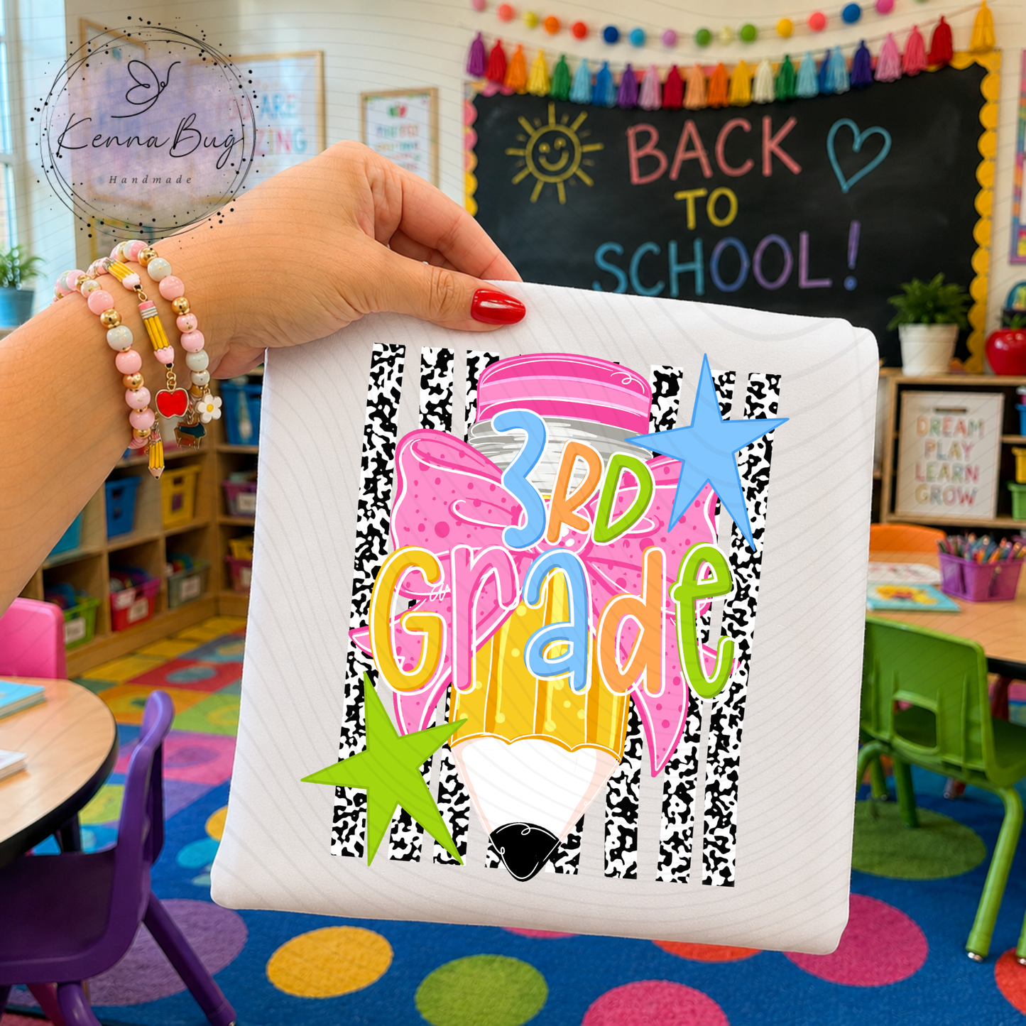 Third Grade, 3rd Grade, Back to School, Pencil, Bow, DTF Transfer, Ready to Press, Shirt Transfer, Heat Transfer, Direct to film Transfer