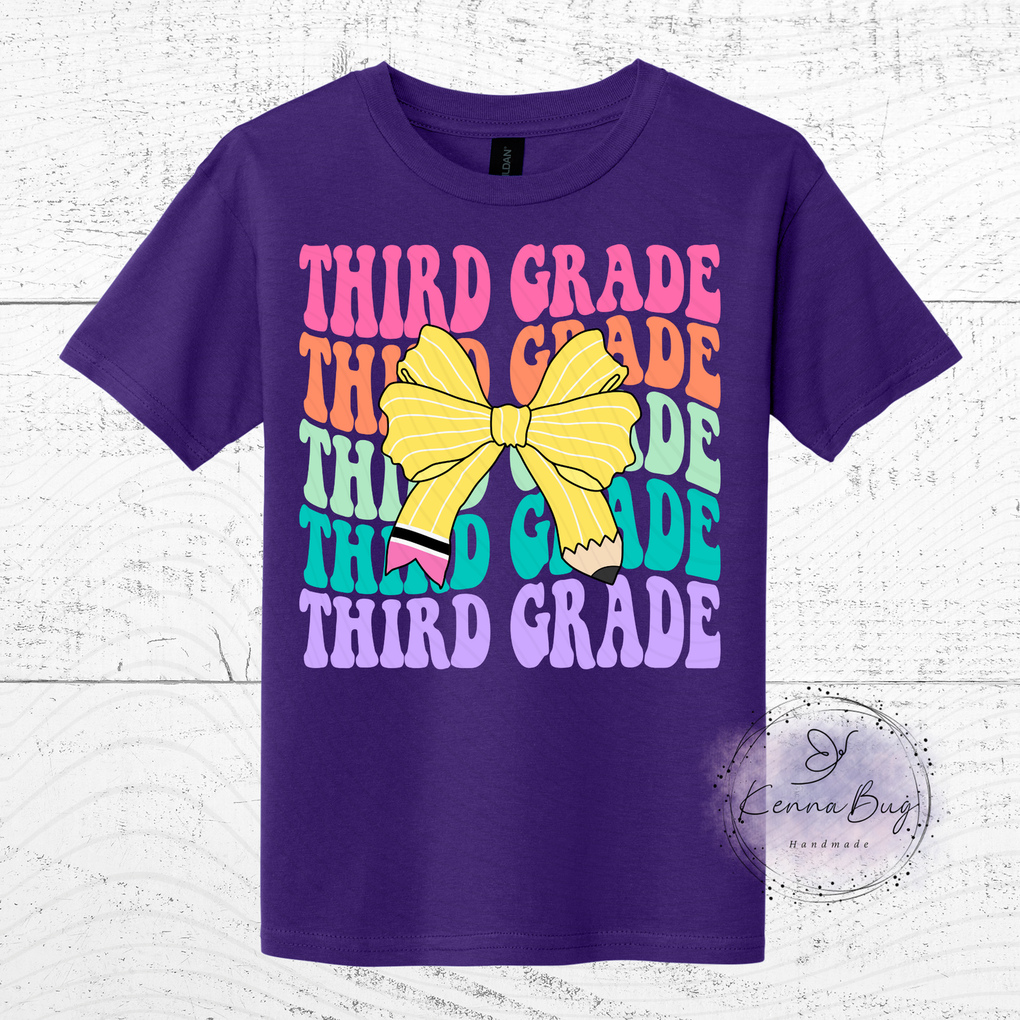 Third Grade, Back to School, Pencil Bow, Custom T-Shirt, Pick your Color, Graphic Tee, Youth Gildan Soft Style, Kids