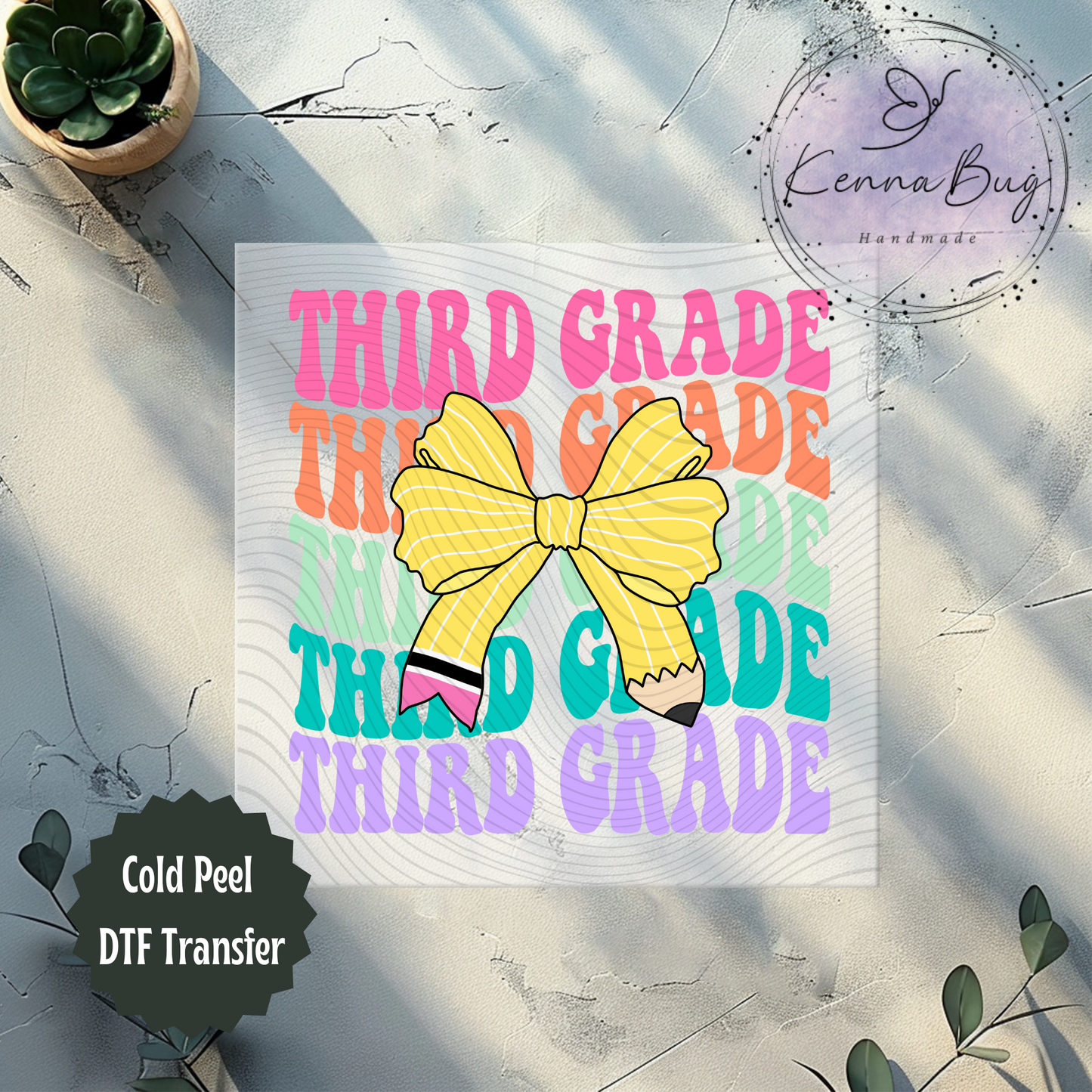 Third Grade, Pencil Bow, Back to School, DTF Transfer, Ready to Press, Shirt Transfer, Heat Transfer, Direct to film Transfer