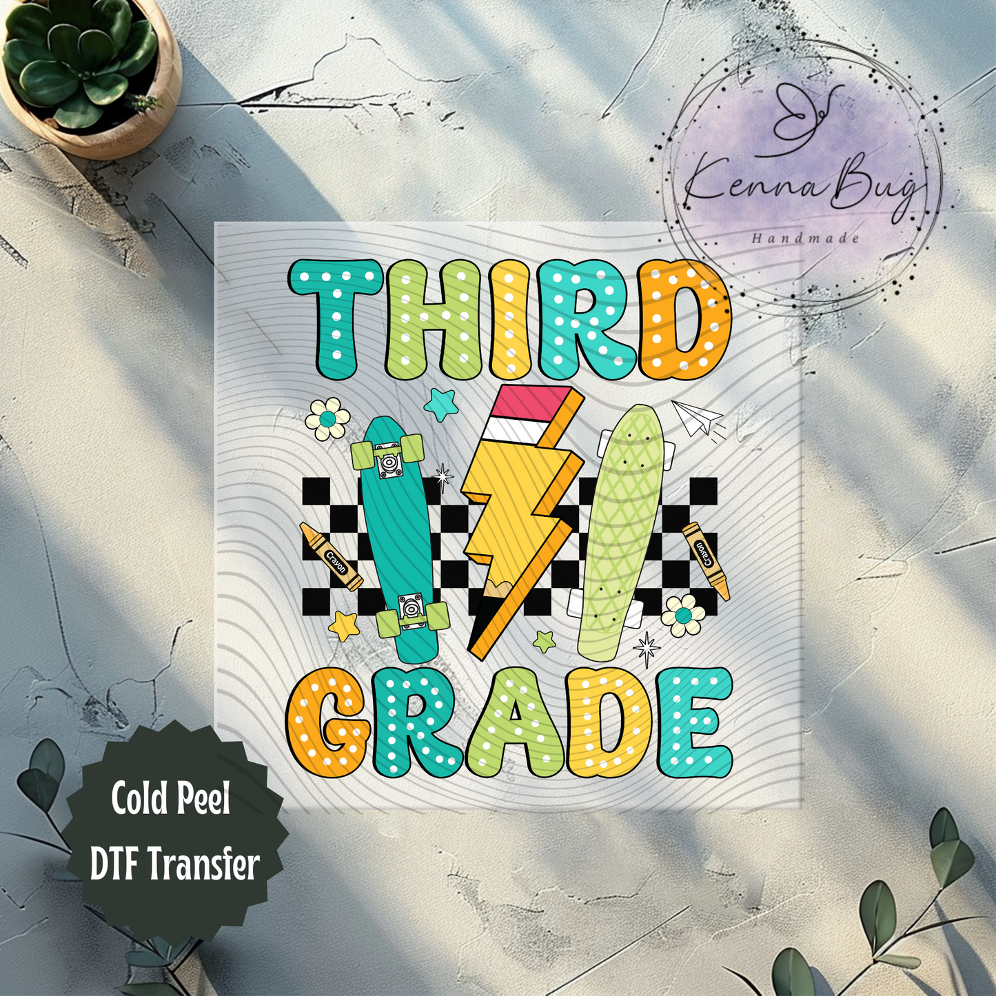 Third Grade, 3rd Grade, Back to School, Skateboard, DTF Transfer, Ready to Press, Shirt Transfer, Heat Transfer, Direct to film Transfer