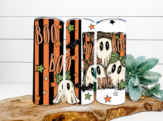Three Boo's, Halloween, Ghost, Sublimation Tumbler Transfer, 20 oz Tumbler Wrap, Ready to press, Heat Transfer, Sublimation Cup Wrap