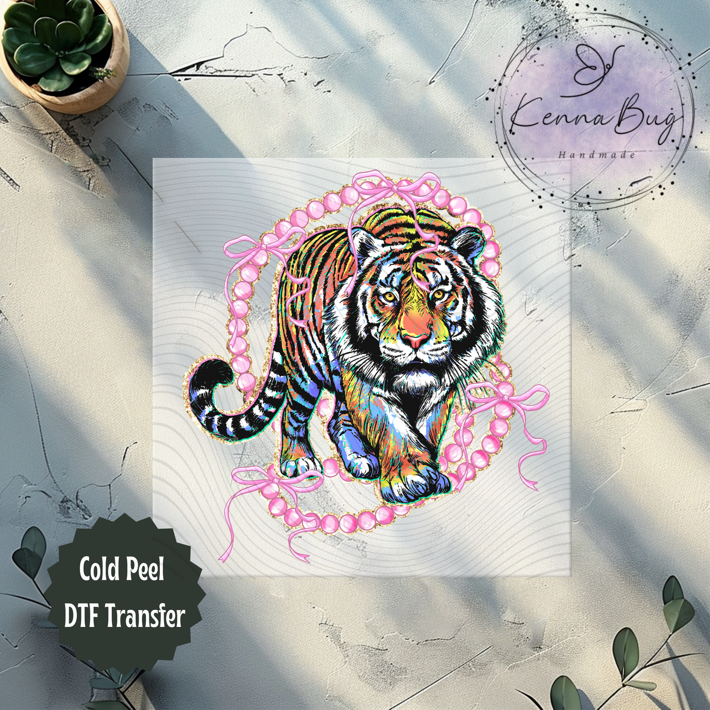 Tiger, Pink Pearls, DTF Transfer, Ready to Press, Shirt Transfer, Heat Transfer, Direct to film Transfer
