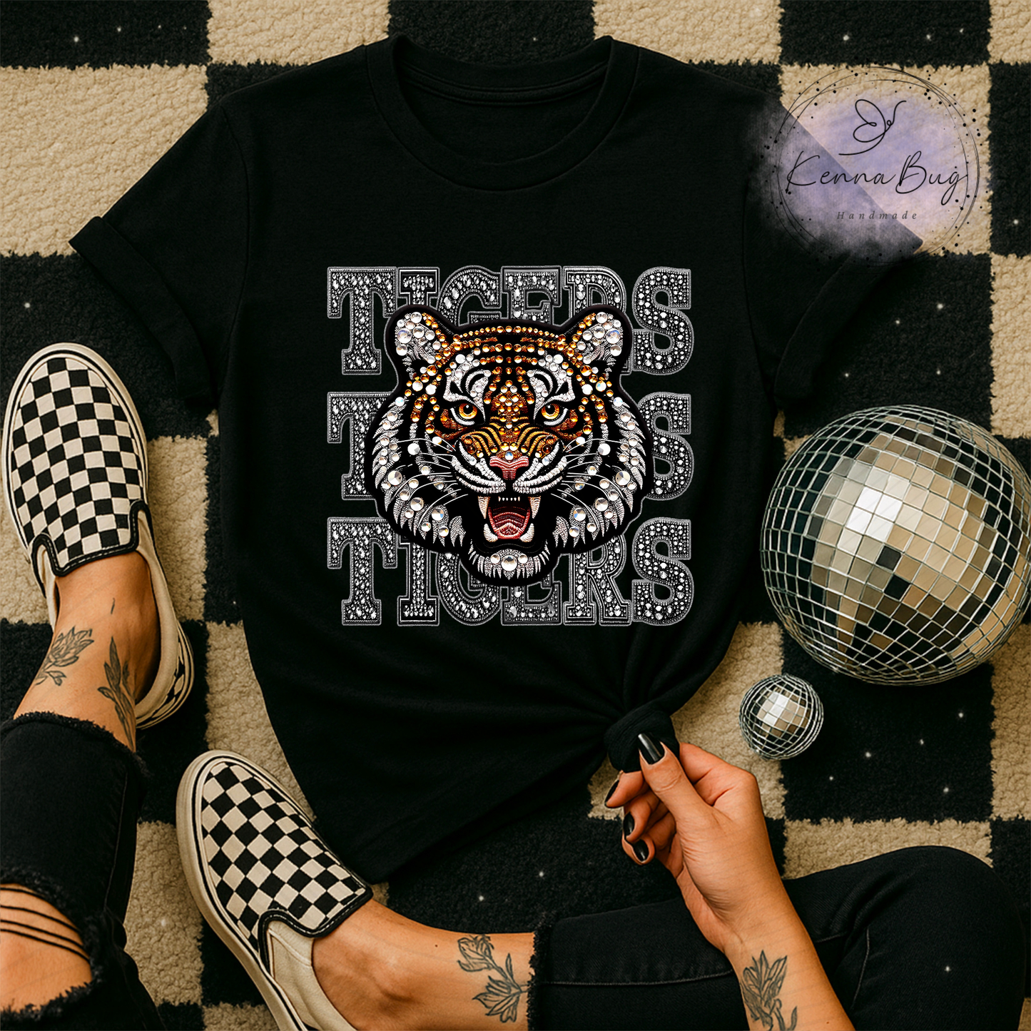 Tigers, Sports Team, Faux Rhinestones, Black, Orange, DTF Transfer, Ready to Press, Shirt Transfer, Heat Transfer, Direct to film Transfer