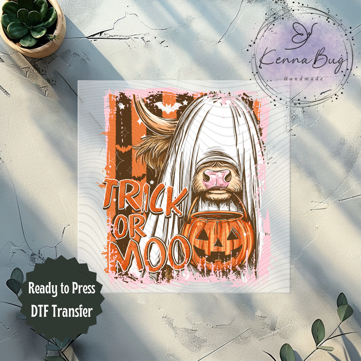 Trick or Moo, Highland Cow, Halloween, DTF Transfer, Ready to Press, Shirt Transfer, Heat Transfer, Direct to film Transfer