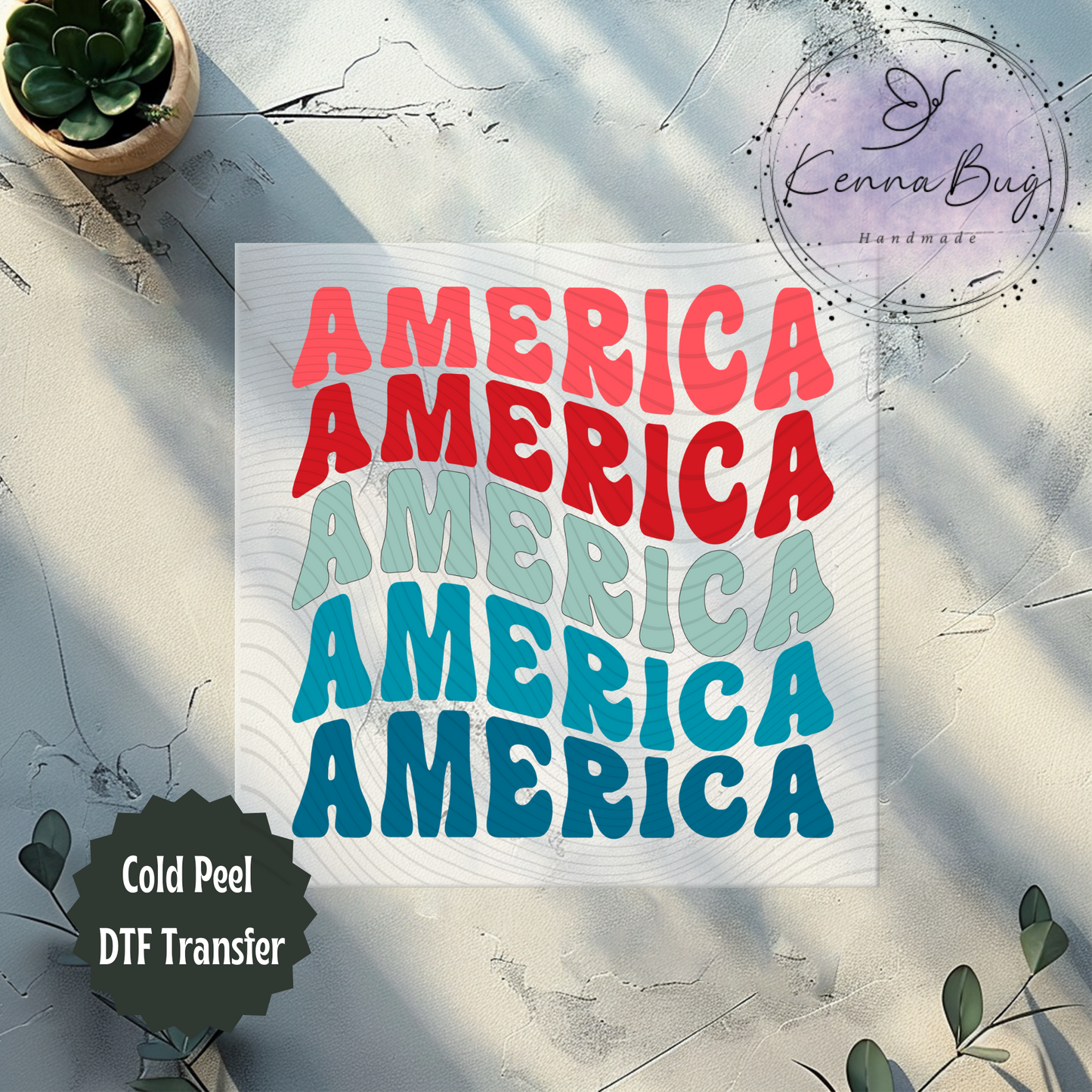 Wavy America, Retro Look, 4th Of July, Patriotic, DTF Transfer, Ready to Press, Shirt Transfer, Heat Transfer, Direct to film Transfer