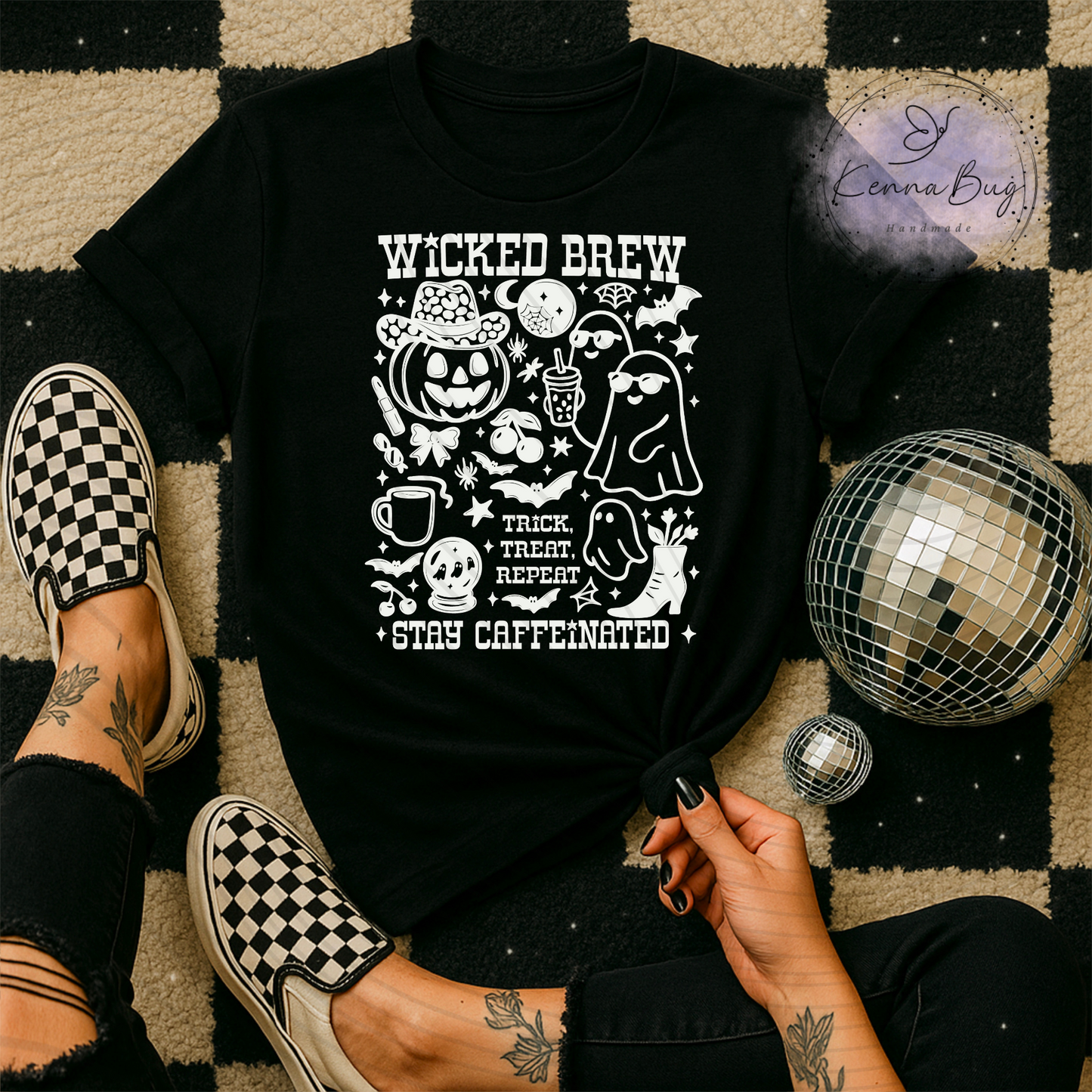 Wicked Brew, Stay Caffeinated, Halloween, Ghost, Pumpkin, White, DTF Transfer, Ready to Press, Shirt Transfer, Heat Transfer, Direct to film Transfer
