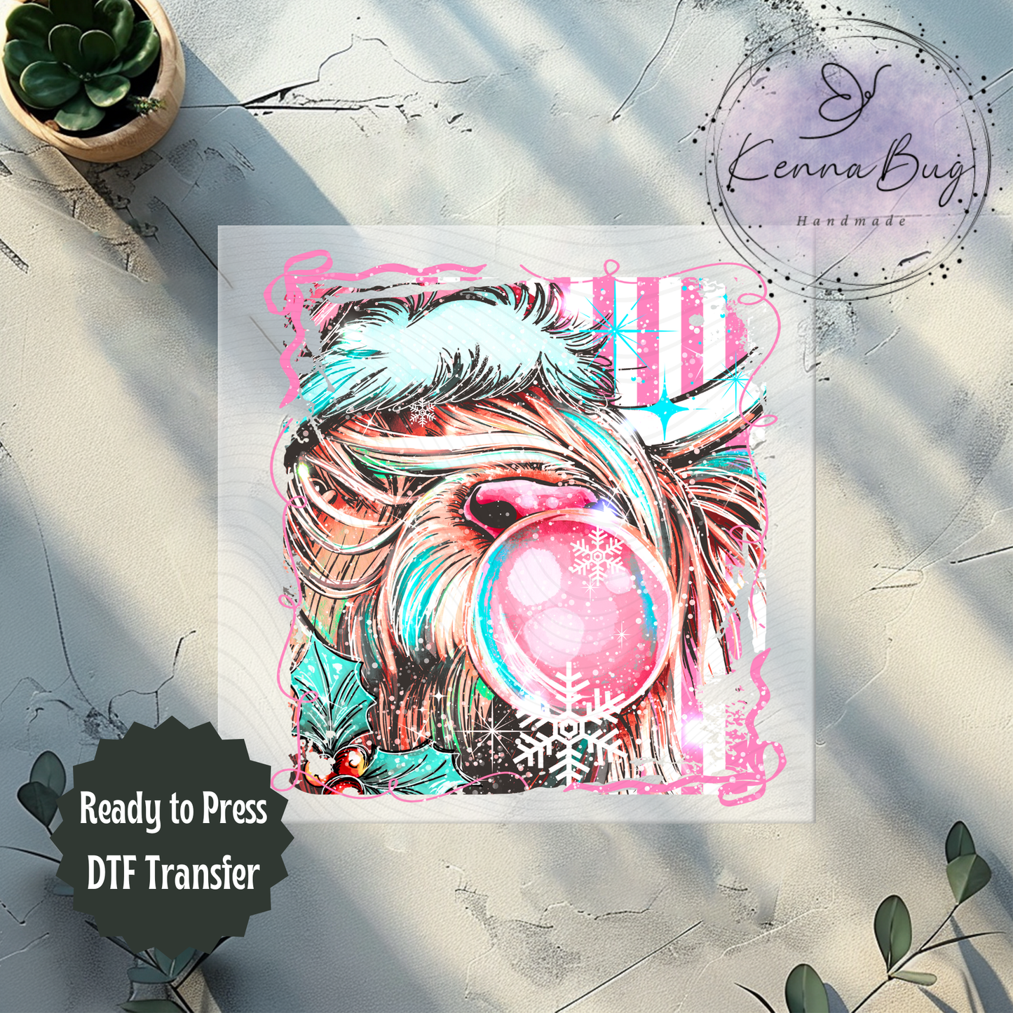 Striped Winter Highland Cow, Selfie, Christmas, DTF Transfer, Ready to Press, Shirt Transfer, Heat Transfer, Direct to film Transfer