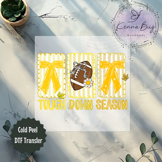 Football, Touchdown Season, Coquette, Yellow, DTF Transfer, Ready to Press, Shirt Transfer, Heat Transfer, Direct to film Transfer